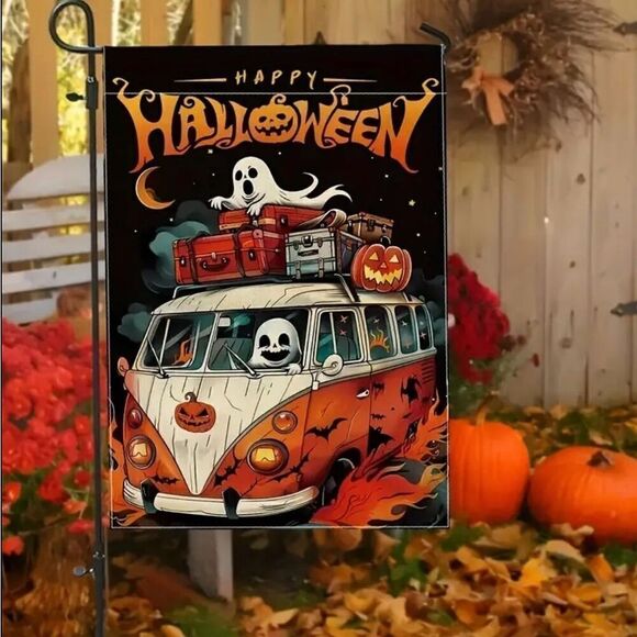Brand New Halloween Hippie Van Ghost Fall Funny Graphics Garden Decoration Flag - Picture 3 of 10